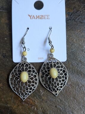 Yellow Stone Filigree Drop Earrings - Women's Jewelry